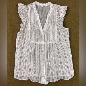 Joie Floral Printed Ruffled Sleeve Sheer Button Up Blouse Top